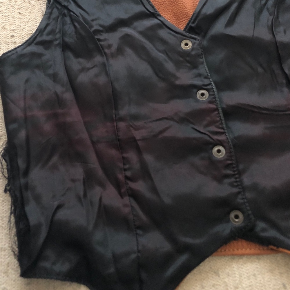 Vintage Made in USA Trim Leathers Black and Brown Biker Vest Blush Size Small - Picture 11 of 13